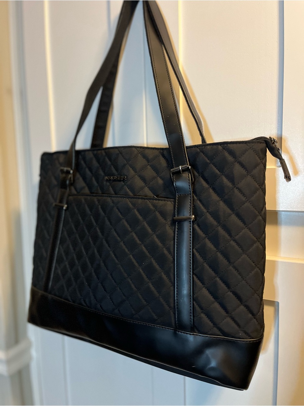 Kroser Black Quilted Tote Bag with Leather Accents